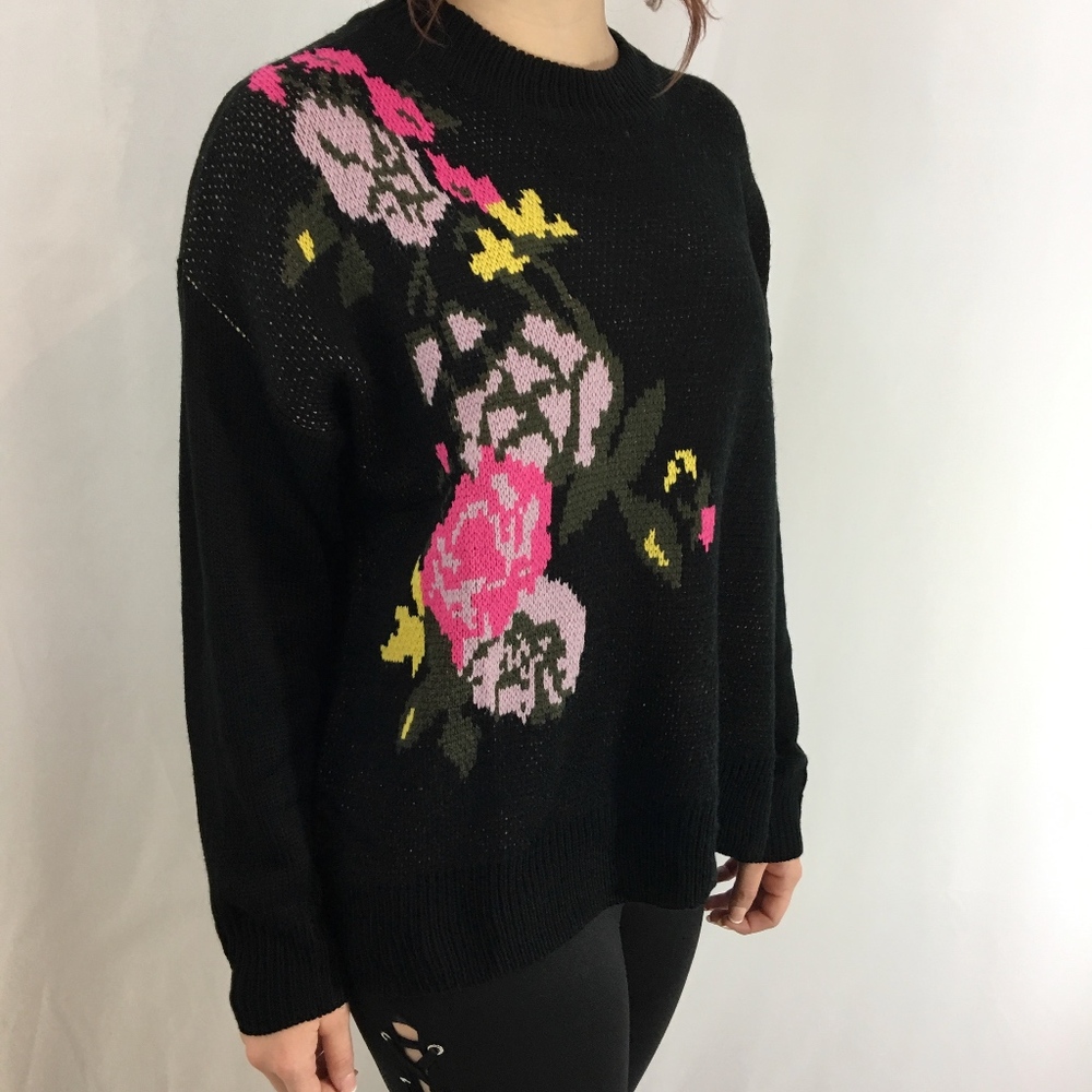 Floral Jacquard Sweater with Back Drawstring - Picture 3 of 7